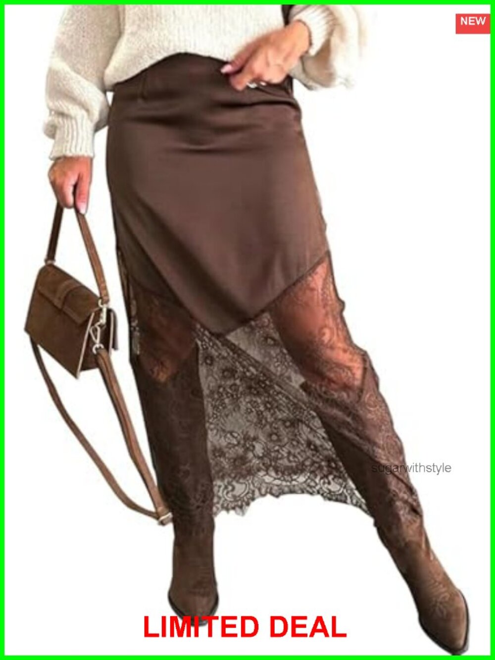 Satin Lace Patchwork High Waist A-Line Maxi Skirt Y2K Elegant